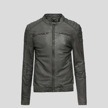 Load image into Gallery viewer, Buck Grey Biker Genuine Leather Jacket - Shearling leather