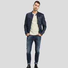 Load image into Gallery viewer, Olin Blue Biker Leather Jacket - Shearling leather