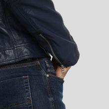 Load image into Gallery viewer, Olin Blue Biker Leather Jacket - Shearling leather