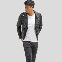 Load image into Gallery viewer, Cain Black Slim Fit Biker Leather Jacket - Shearling leather