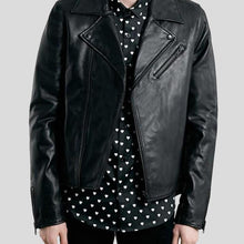 Load image into Gallery viewer, Caleb Black Biker Leather Jacket - Shearling leather