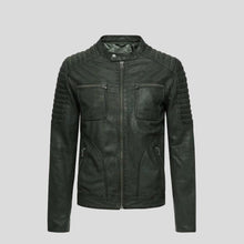 Load image into Gallery viewer, Cleo Green Biker Leather Jacket - Shearling leather