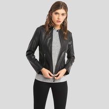 Load image into Gallery viewer, Cora Black Biker Leather Jacket - Shearling leather
