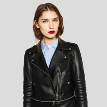 Load image into Gallery viewer, Elise Black Biker Leather Jacket - Shearling leather