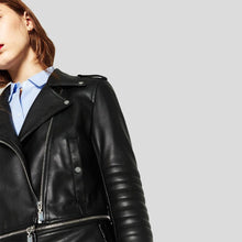Load image into Gallery viewer, Elise Black Biker Leather Jacket - Shearling leather