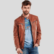 Load image into Gallery viewer, Finley Brown Biker Leather Jacket - Shearling leather