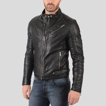 Load image into Gallery viewer, Hector Black Biker Leather Jacket - Shearling leather