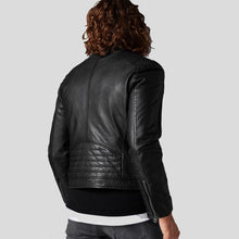 Load image into Gallery viewer, Jake Black Slim Fit Biker Leather Jacket - Shearling leather