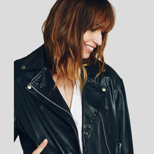 Load image into Gallery viewer, Lucia Black Biker Leather Jacket - Shearling leather
