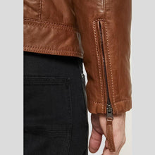 Load image into Gallery viewer, Ollie Brown Biker Leather Jacket - Shearling leather