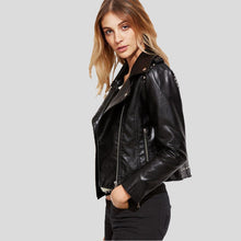 Load image into Gallery viewer, Scarlett Black Biker Leather Jacket - Shearling leather