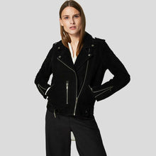 Load image into Gallery viewer, Gracie Black Suede Biker Leather Jacket - Shearling leather
