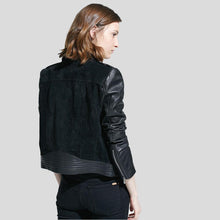 Load image into Gallery viewer, Mia Black Biker Leather Jacket - Shearling leather