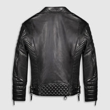 Load image into Gallery viewer, Black Biker Leather Jacket For Men Quilted Style