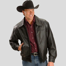 Load image into Gallery viewer, Berto Black Bomber Genuine Leather Jacket - Shearling leather