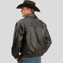 Load image into Gallery viewer, Berto Black Bomber Genuine Leather Jacket - Shearling leather