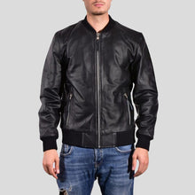Load image into Gallery viewer, Bran Black Bomber Leather Jacket - Shearling leather