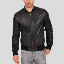 Load image into Gallery viewer, Jero Black Bomber Lambskin Leather Jacket - Shearling leather