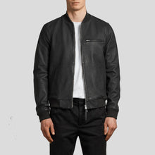 Load image into Gallery viewer, Josa Black Bomber Leather Jacket - Shearling leather