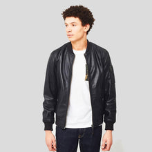 Load image into Gallery viewer, Leon Black Bomber Genuine Leather Jacket - Shearling leather