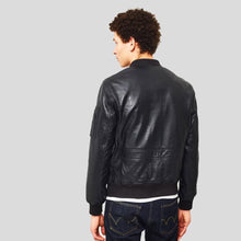 Load image into Gallery viewer, Leon Black Bomber Genuine Leather Jacket - Shearling leather