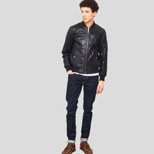 Load image into Gallery viewer, Leon Black Bomber Genuine Leather Jacket - Shearling leather
