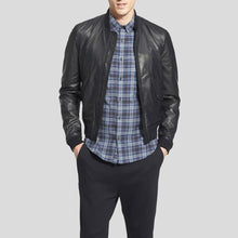 Load image into Gallery viewer, Lymo Black Bomber Leather Jacket - Shearling leather