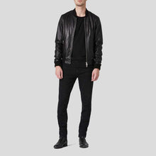 Load image into Gallery viewer, Luke Black Bomber Leather Jacket - Shearling leather