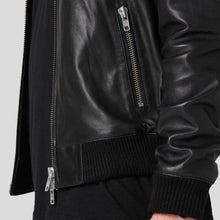 Load image into Gallery viewer, Luke Black Bomber Leather Jacket - Shearling leather