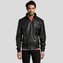 Load image into Gallery viewer, Mike Black Bomber Leather Jacket - Shearling leather
