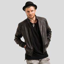 Load image into Gallery viewer, Mosh Black Bomber Leather Jacket - Shearling leather