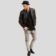 Load image into Gallery viewer, Mosh Black Bomber Leather Jacket - Shearling leather