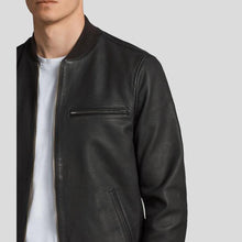 Load image into Gallery viewer, Porf Black Bomber Leather Jacket - Shearling leather
