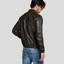 Load image into Gallery viewer, Quint Black Bomber Leather Jacket - Shearling leather