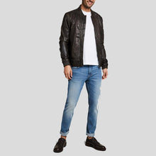 Load image into Gallery viewer, Quint Black Bomber Leather Jacket - Shearling leather