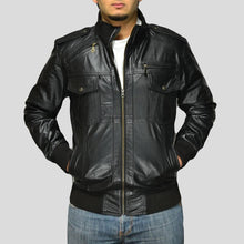 Load image into Gallery viewer, Sang Black Bomber Leather Jacket - Shearling leather