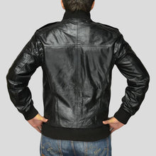 Load image into Gallery viewer, Sang Black Bomber Leather Jacket - Shearling leather