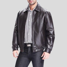 Load image into Gallery viewer, Shaw Black Bomber Leather Jacket - Shearling leather