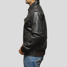 Load image into Gallery viewer, Willy Black Bomber Leather Jacket - Shearling leather