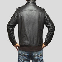 Load image into Gallery viewer, Willy Black Bomber Leather Jacket - Shearling leather