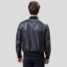Load image into Gallery viewer, Abramo Black Bomber Lambskin Leather Jacket - Shearling leather
