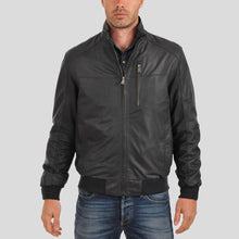 Load image into Gallery viewer, Cole Black Bomber Leather Jacket - Shearling leather