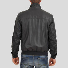 Load image into Gallery viewer, Cole Black Bomber Leather Jacket - Shearling leather