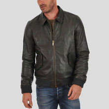 Load image into Gallery viewer, Ioan Black Bomber Leather Jacket - Shearling leather