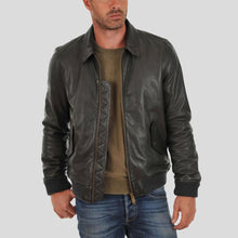 Load image into Gallery viewer, Ioan Black Bomber Leather Jacket - Shearling leather