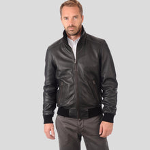 Load image into Gallery viewer, Kian Black Bomber Leather Jacket - Shearling leather