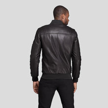 Load image into Gallery viewer, Kyros Black Bomber Genuine Leather Jacket - Shearling leather