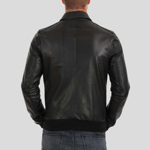 Load image into Gallery viewer, Osian Black Bomber Leather Jacket - Shearling leather