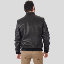 Load image into Gallery viewer, Reece Black Bomber Leather Jacket - Shearling leather