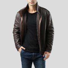 Load image into Gallery viewer, Chek Brown Bomber Leather Jacket - Shearling leather
